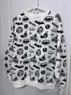 Batman Licensed Allover Logo Crewneck Sweatshirt - White/Black Medium
